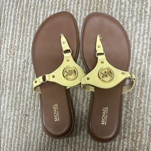 Michael Kors Tan and Gold Logo Sandals